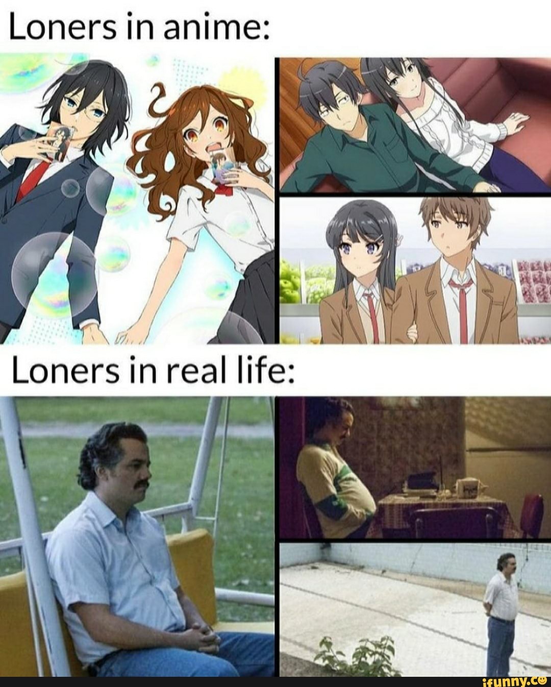 Loners in anime: Loners in real life: 