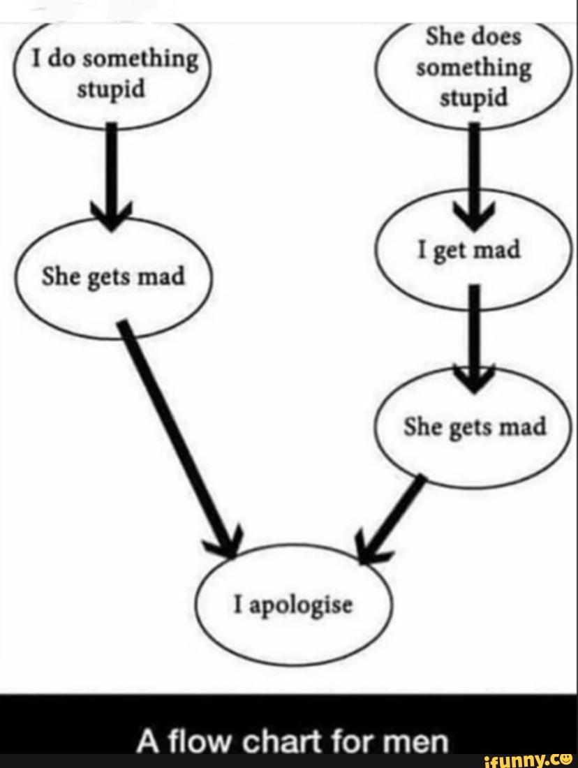 She gets mad
She gets mad
I apologise
A flow chart for men