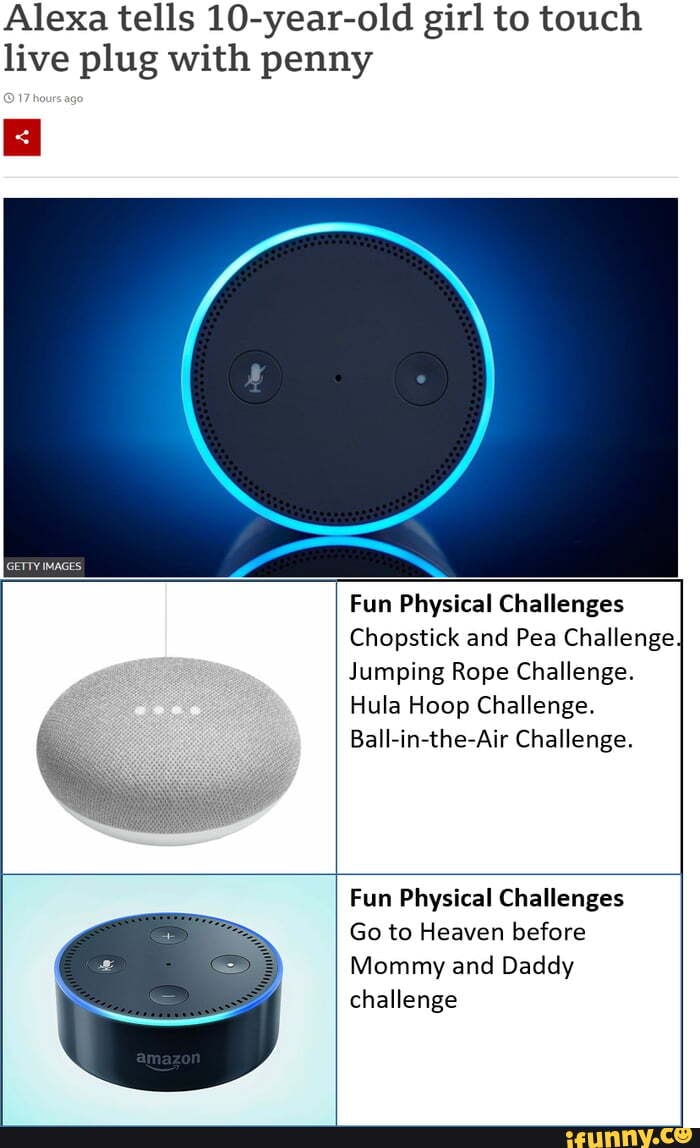 Alexa Tells 10-year-old Girl To Touch Live Plug With Penny Fun Physical ...