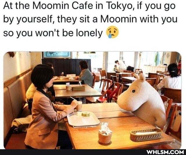 At the Moomin Cafe in Tokyo, if you go by yourself, they sit a Moomin with you so you won't be lonely