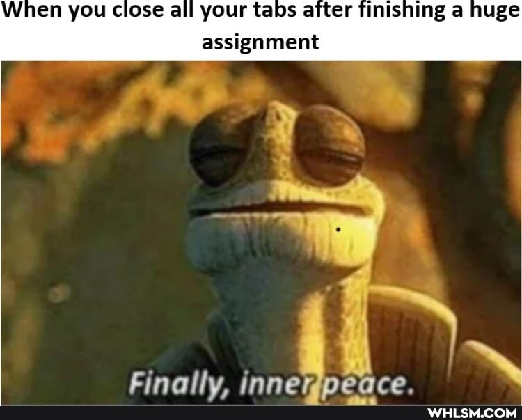 When you close all your tabs after finishing a huge assignment
Finally. innenlpeace.