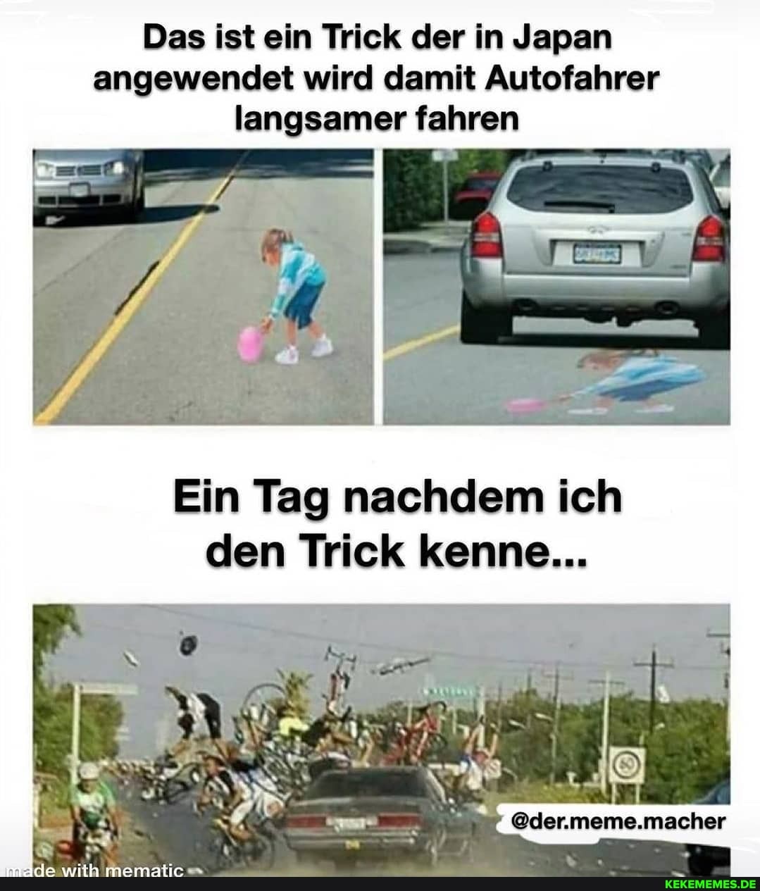 Das ist ein Trick der in Japan angewendet wird damit Autofahrer langsamer fahren
Ein Tag nachdem ich den Trick kenne...