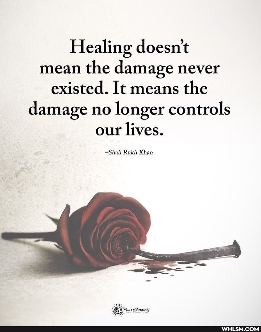Healing doesn't mean the damage never existed. It means the damage no longer controls our lives.
-Shah Rukh Khan
