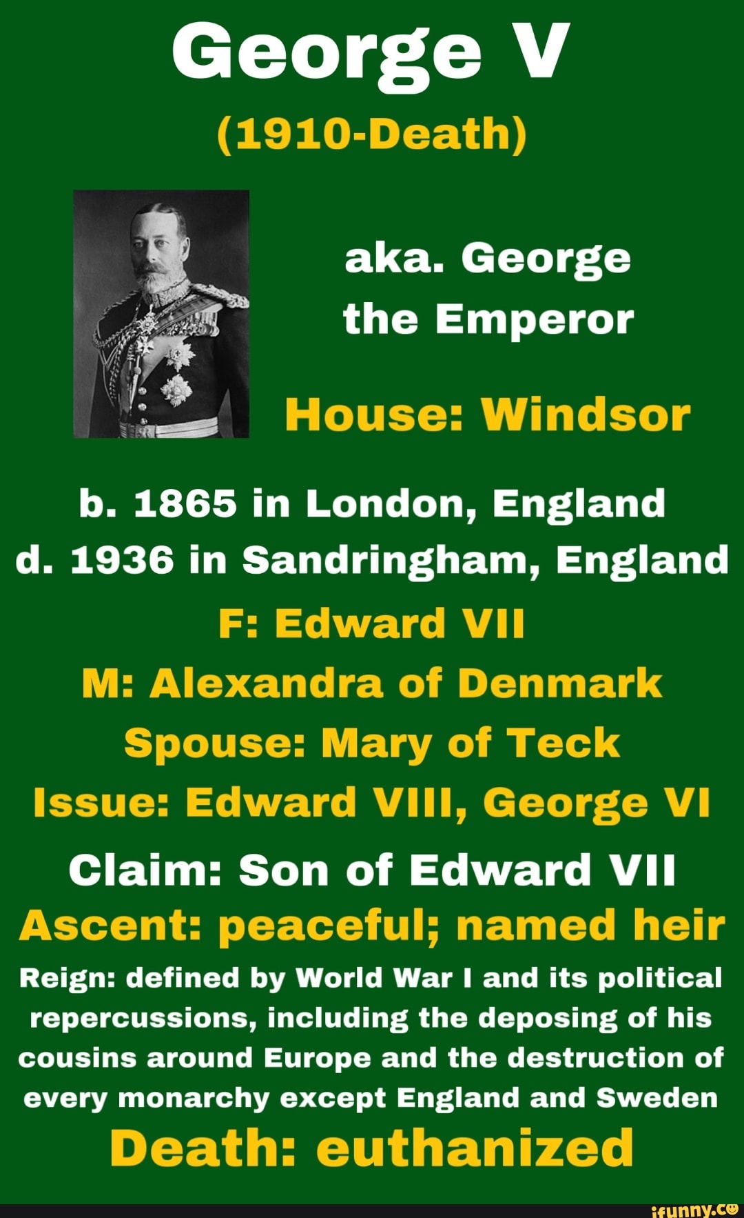 George V (1910-Death) Aka. George The Emperor House: Windsor B. 1865 In ...