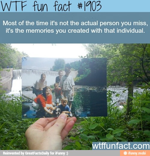 WTF tun fact #1703
Most of the time it's not the actual person you miss,
it's the memories you created with that individual.
wtffunfact.com