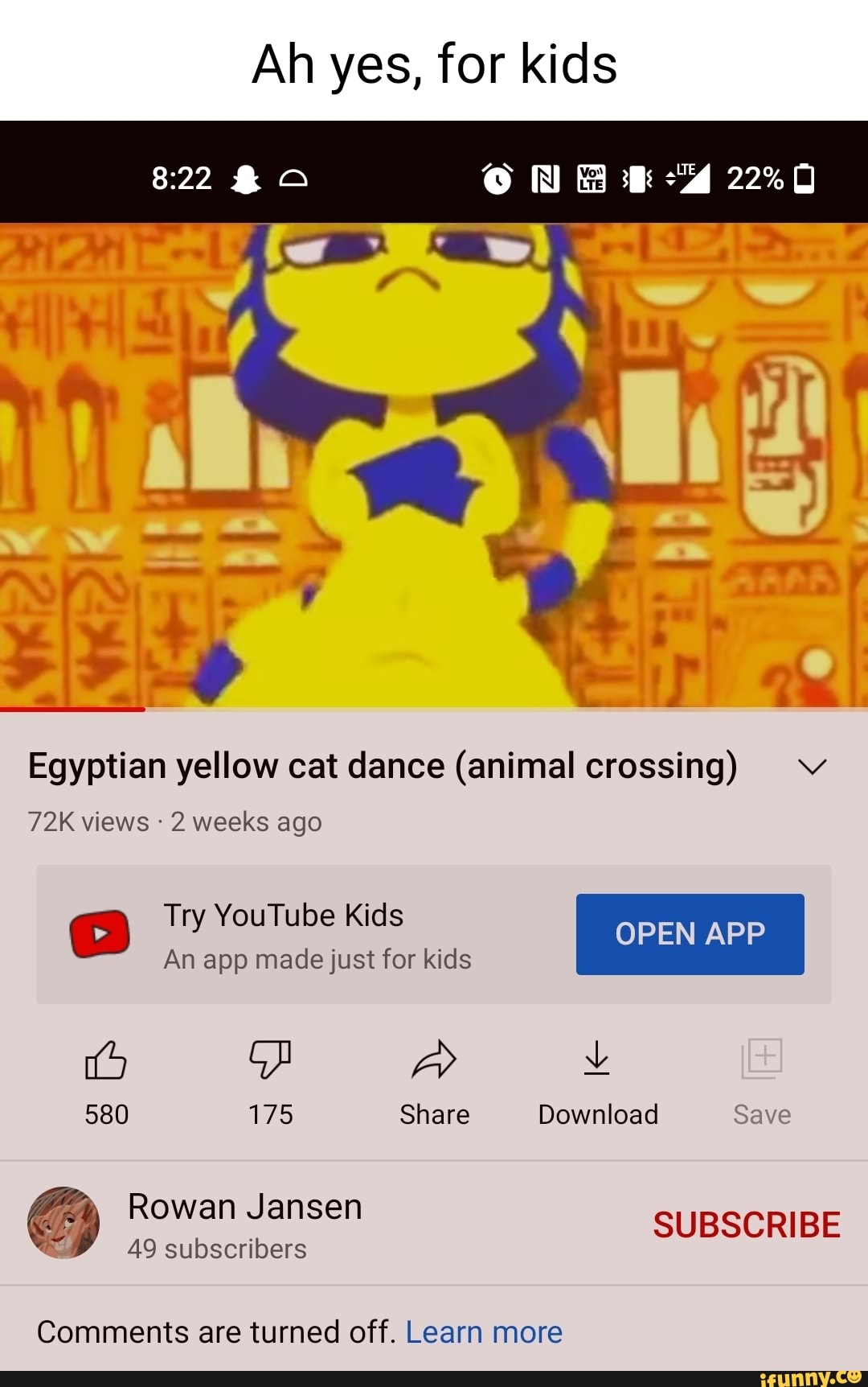 Ah yes, for kids Egyptian yellow cat dance (animal crossing) views 2 weeks  ago Try YouTube