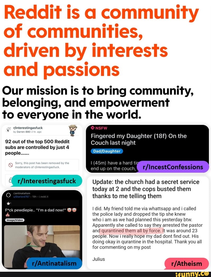 Reddit is a community of communities, driven by interests and passions Our  mission is to bring