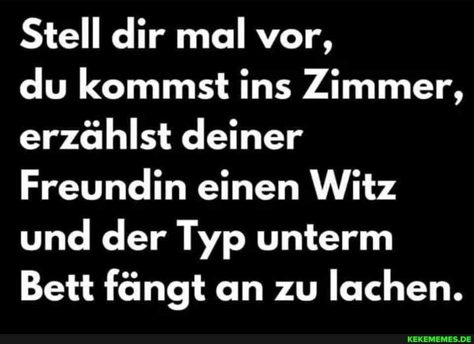 Stell dir mal vor,
du kommst ins Zimmer, erzählst deiner
Freundin einen Witz und der Typ unterm
Bett fängt an zu lachen.