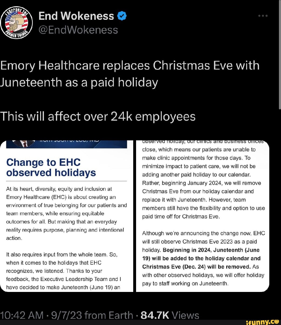 End Wokeness Emory Healthcare replaces Christmas Eve with