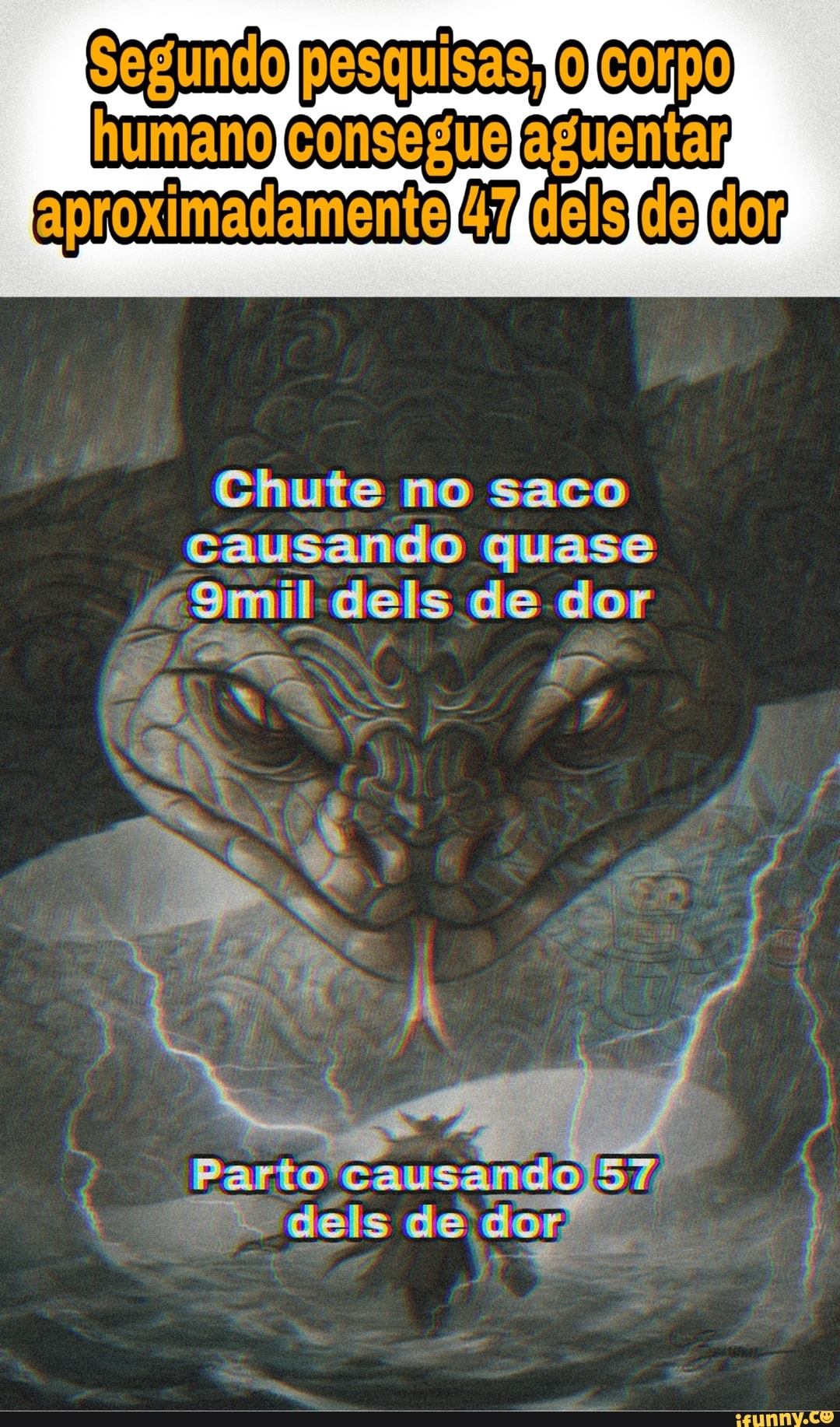Segundo pesquisas folcorpo humano
consegue aprortimecemento elels cla cr
Chute no saco causando quase
9mil eis de dor
Parto
dor".