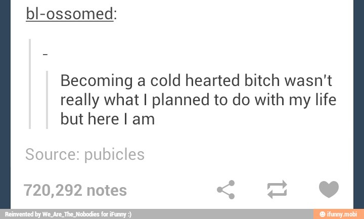 bl-ossomed:
Becoming a cold hearted bitch wasn't
really what I planned to do with my life
but here I am