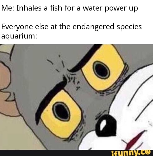 Me: Inhales a fish for a water power up
Everyone else at the endangered species aquarium: