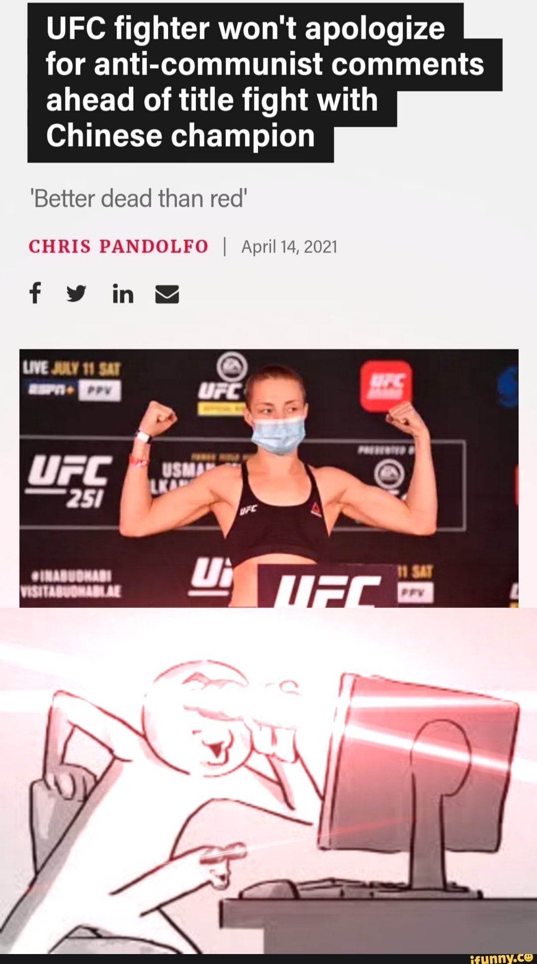 UFC fighter won't apologize for anti-communist comments ahead of title fight with
Chinese champion
'Better dead than red'
CHRIS PANDOLFO I April 14, 2021
in