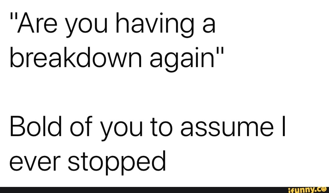 "Are you having a breakdown again"
Bold of you to assume I ever stopped