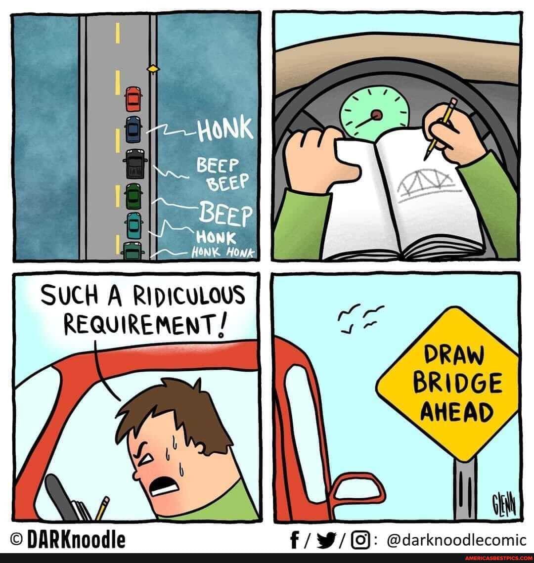 HONK
BEEP No QEEP
BEEP
HONK
SUCH RIDICULOUS
REQUIREMENT