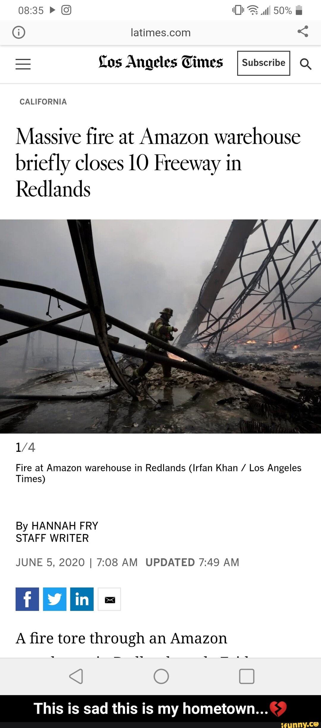 = Los Angeles Times Q CALIFORNIA Massive fire at Amazon warehouse