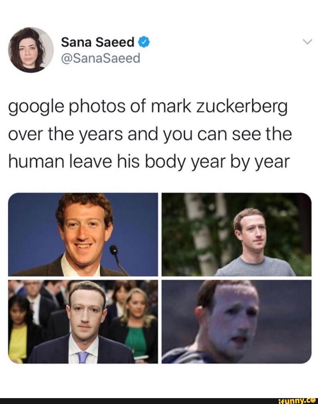 Google photos of mark zuckerberg over the years and you can see the