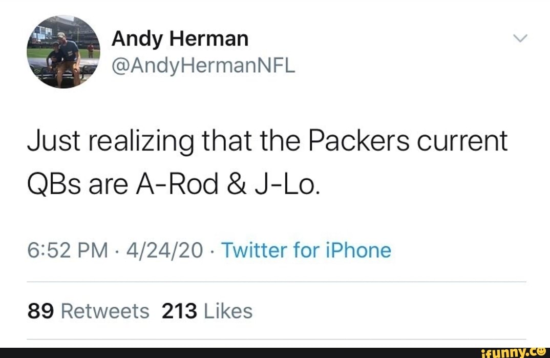 Just realizing that the Packers current
6:52 PM
Twitter for iPhone
89 Retweets 213 Likes