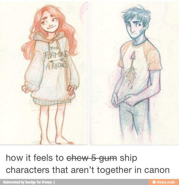 how it feels to chew-5-gum ship
characters that aren't together in canon