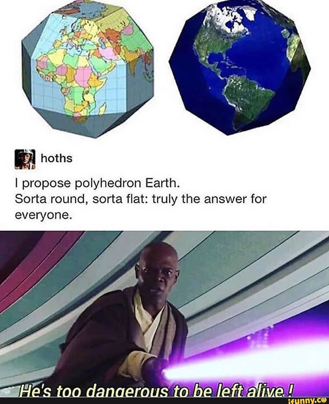 I propose polyhedron Earth.
Sorta round, sorta flat: truly the answer for everyone.