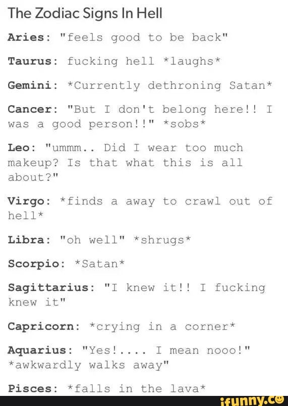 The Zodiac Signs In Hell Aries: 