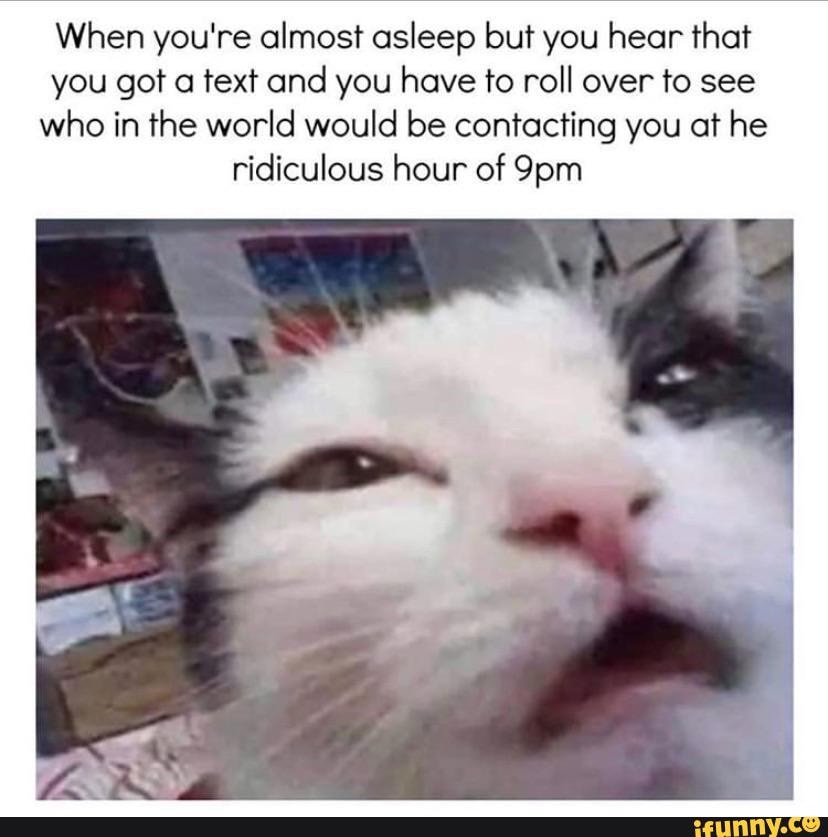 When you're almost asleep but you hear that you got a text and you have to roll over to see who in the world would be contacting you at he ridiculous hour of