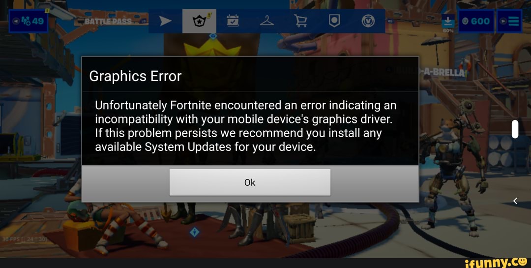 Graphics Error Unfortunately Fortnite encountered an error indicating