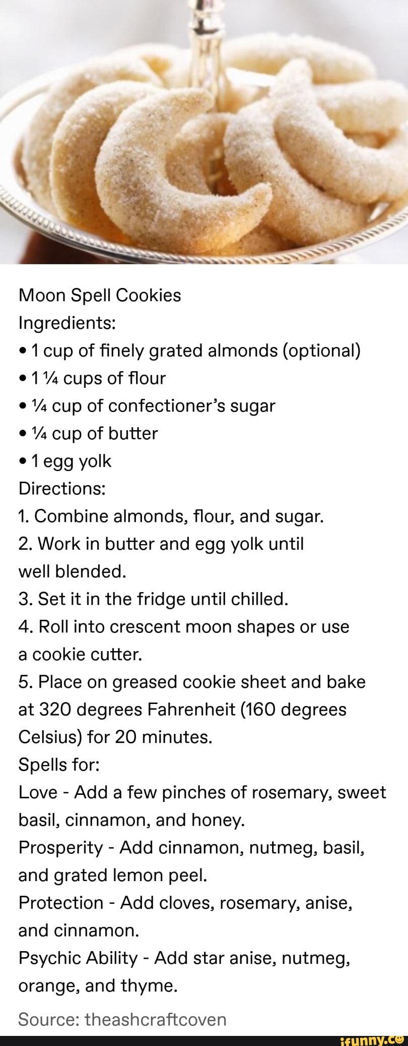 Moon Spell Cookies Ingredients: 1 cup of finely grated almonds ...