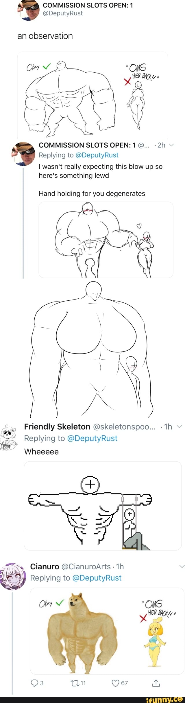 COMMISSION SLOTS OPEN: 1
@DeputyRust
an observation
COMMISSION SLOTS OPEN: 1 ©... »2h v
Replying @DeputyRust
Iwasn't really expecting this blow up so
here's something lewd
Hand holding for you degenerates