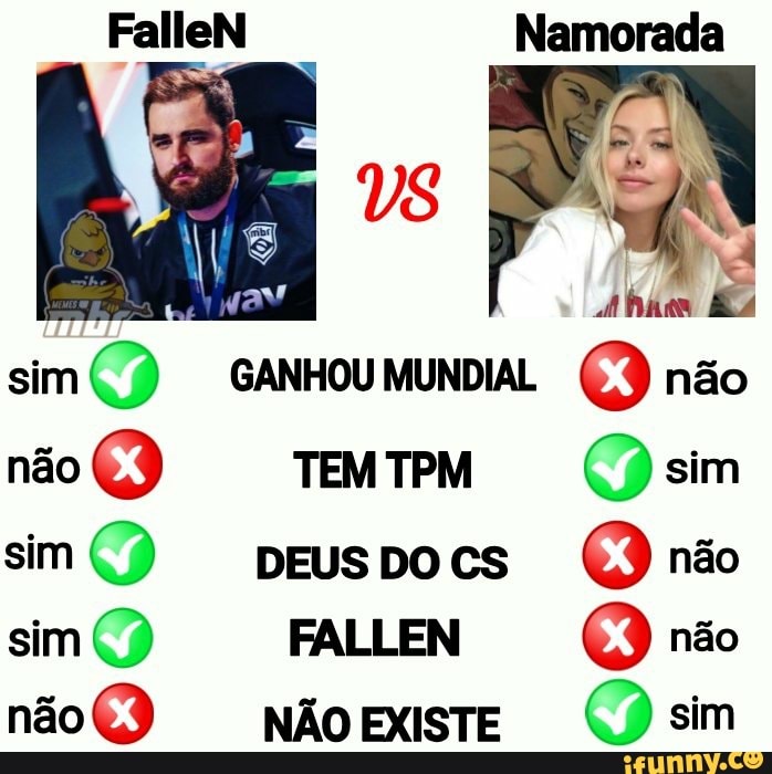 sim não sim sim)
FalleN Namorada
não
EXISTE
sim
não
DEUS DO
não sim