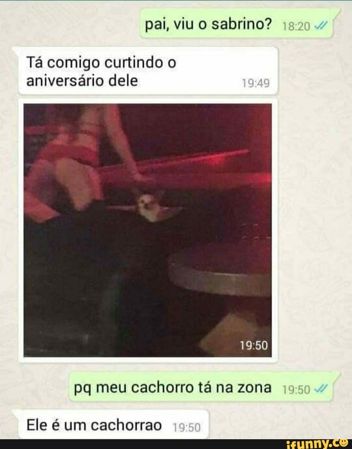 pai, viu o sabrino?
Tá comigo curtindo o aniversário dele
meu cachorro tá na zona
Ele é um cachomao