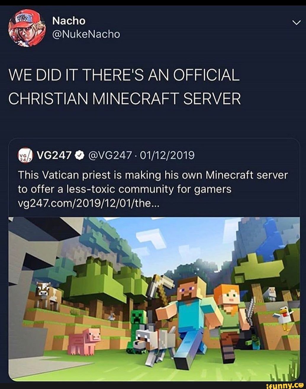 Uplifted Handbook America WE DID IT THERE'S AN OFFICIAL CHRISTIAN MINECRAFT SERVER WA This Vatican  priest is making his own Minecraft server to offer a less-toxic community  for gamers vg247.com/2019/12/01/the... - )