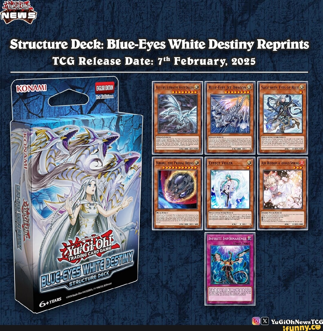 Structure Deck: Blue-Eyes White Destiny Reprints TCG Release Date: 7"  February, 2025 news any YuGiOhNews TCG - iFunny
