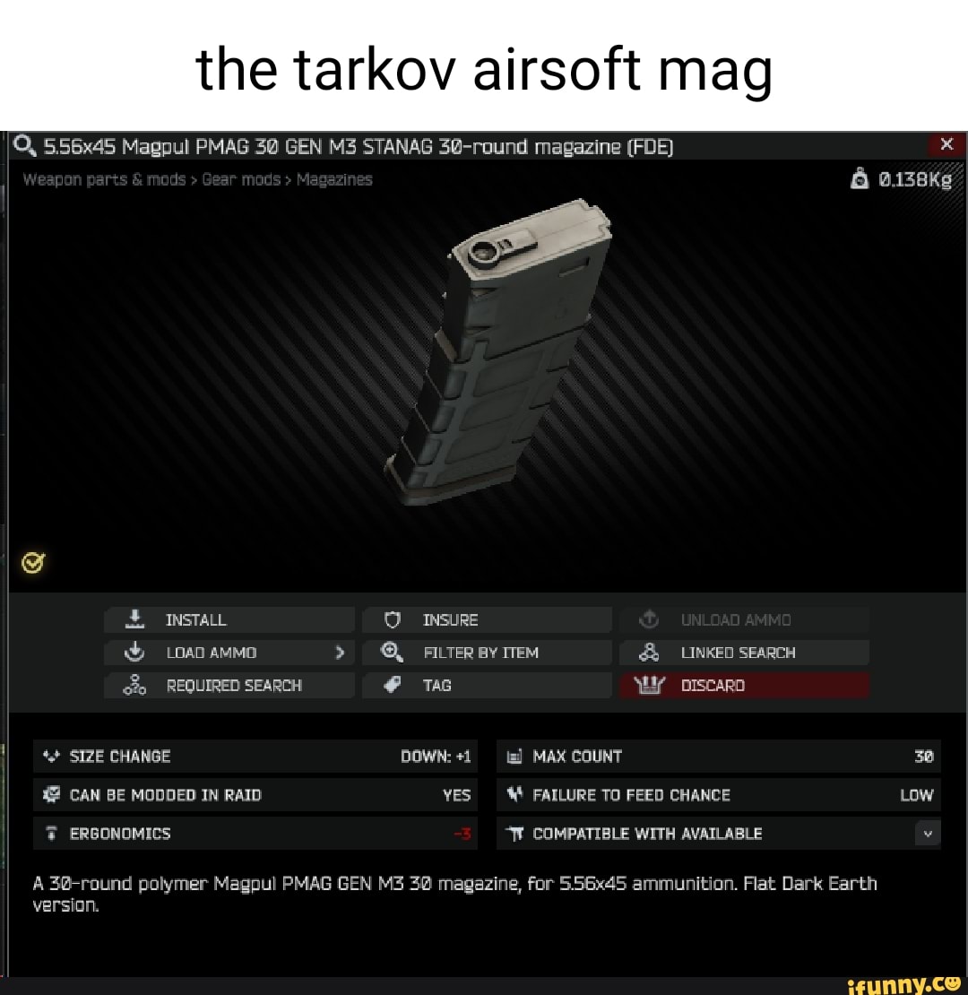 The tarkov airsoft mag 5.56x45 Magpul PMAG 3 GEN STANAG magazine (FOE