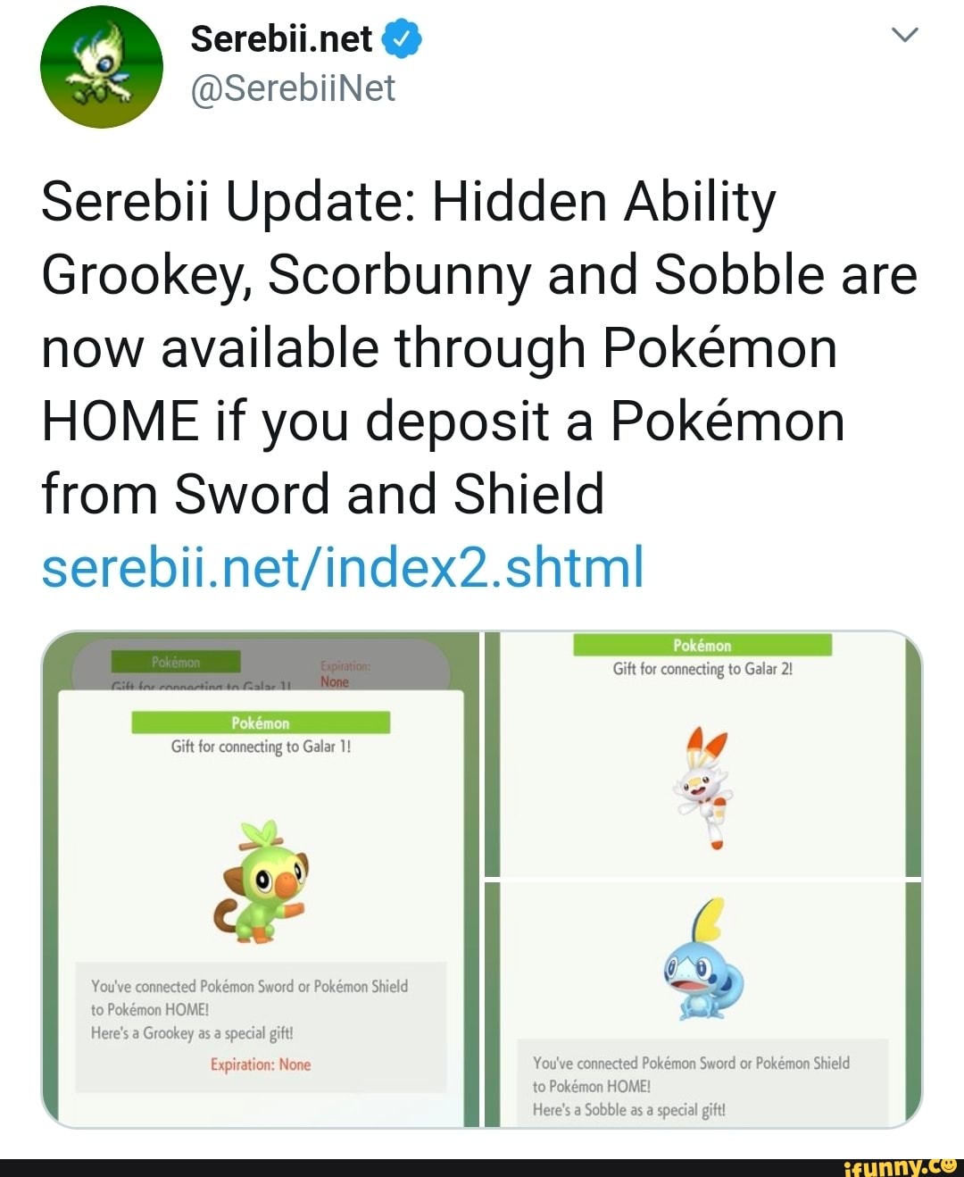 Pokemon Home - deposit a Pokemon from Sword/Shield, get Hidden Ability  Grookey, Scorbunny, and Sobble