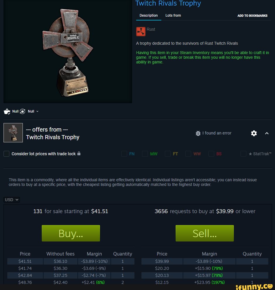 Twitch Rivals Trophy Description Lots from 'ADD TO BOOKMARKS Rust