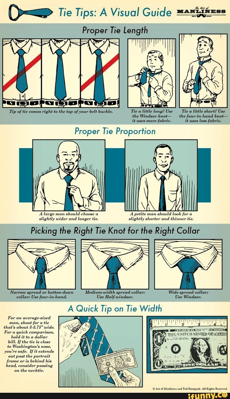 O=> Tie Tips: A Visual Guide Proper Tie Length Tip of tie comes right ...