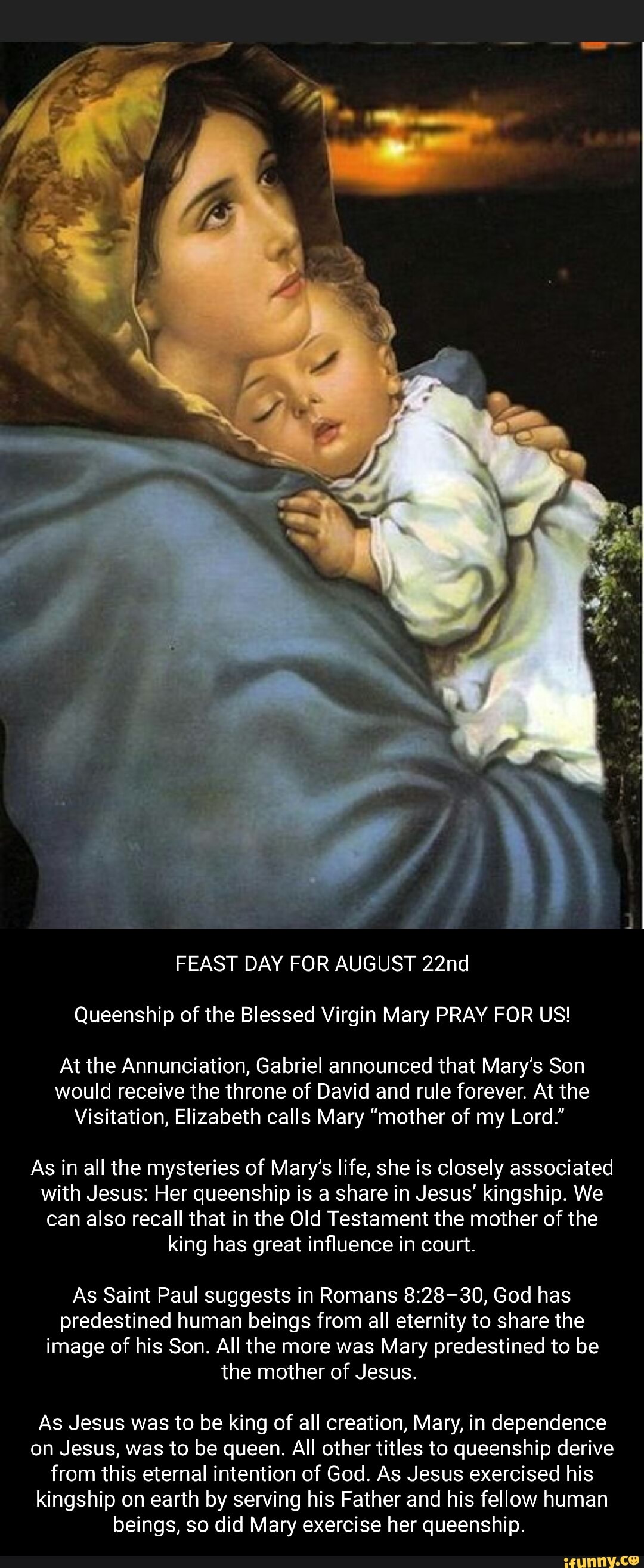 AL FEAST DAY FOR AUGUST 22nd Queenship of the Blessed Virgin Mary PRAY ...