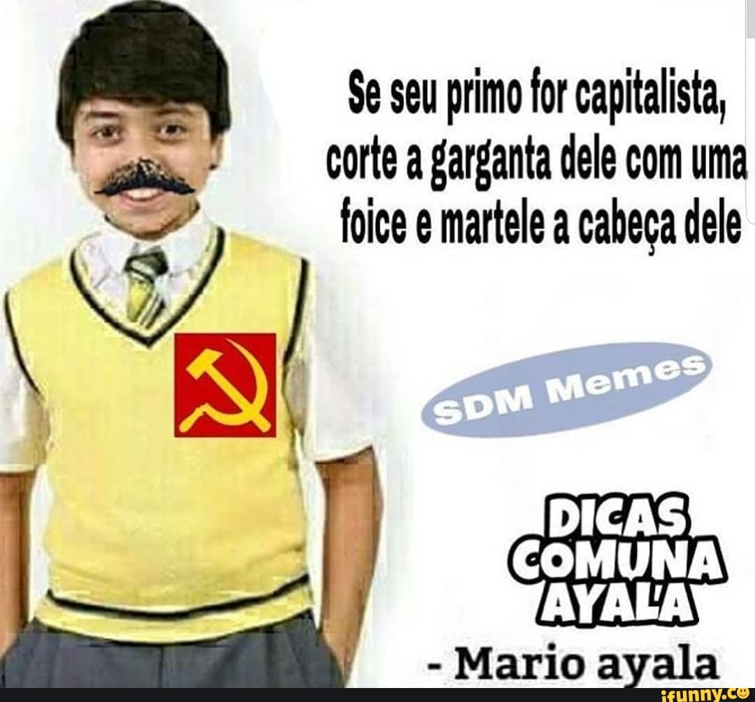 8 Se seu primo for capitalista,
corte a garganta dele com uma S foice e martele a cabeça dele
DICAS
COMUNA
Mario ayala