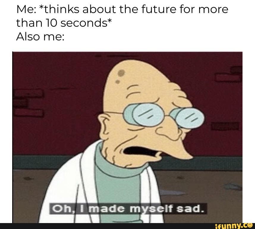 Me: *thinks about the future for more
than 10 seconds*
Also me: