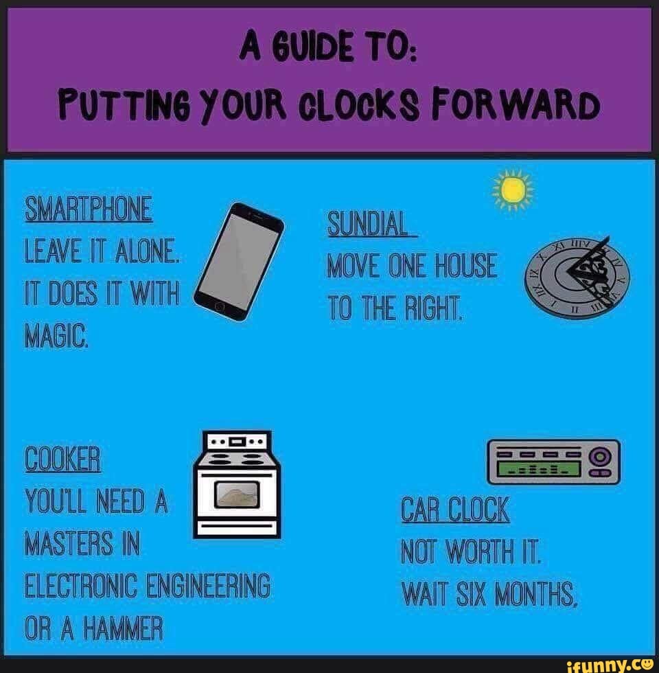 GUIDE TO PUTTING YOUR CLOCKS FORWARD SMARTPHONE SUNDIAL LEAVE IT ALONE. MOVE ONE HOUSE IT DOES