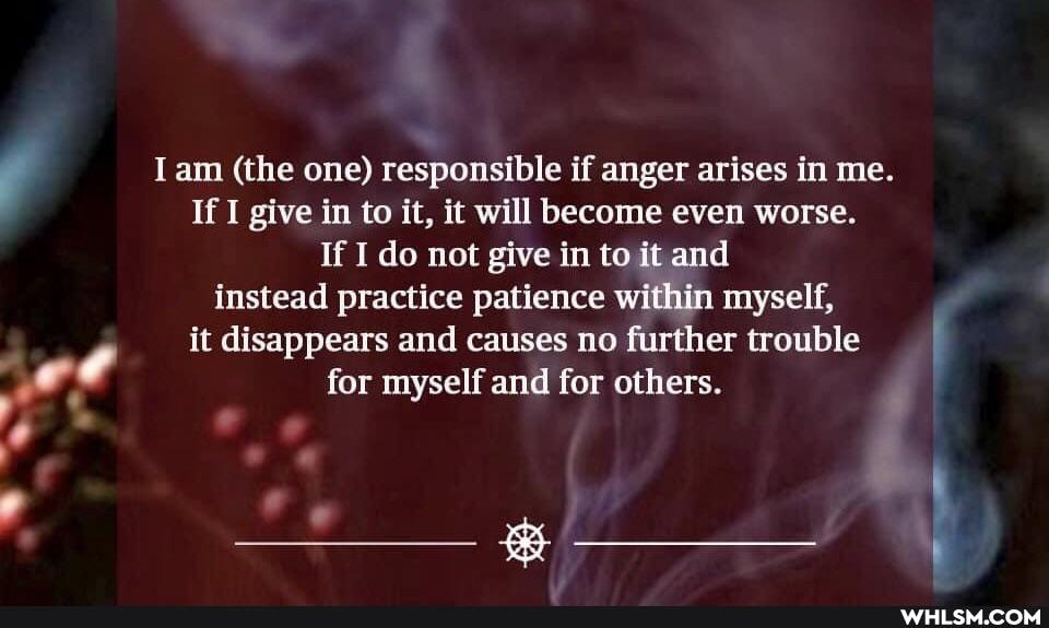 I am (the one) responsible if anger arises in me.
If I give in to it, it will become even worse.
If I do not give in to it and instead practice patience within myself, it disappears and causes no further trouble for myself and for others.