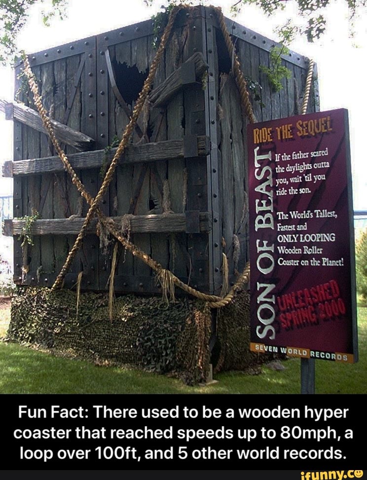 Fun Fact: There used to be a wooden hyper
coaster that reached speeds up to 80mph, a
loop over 100ft, and 5 other world records. - Fun Fact: There used to be a wooden hyper coaster that reached speeds up to 80mph, a loop over 100ft, and 5 other world records.