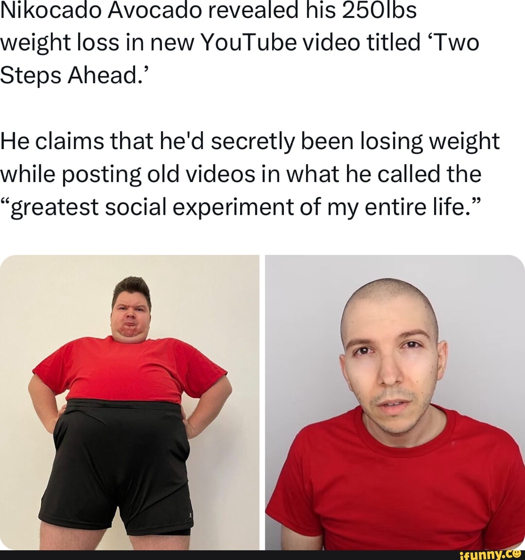Nikocado Avocado revealed his 25O0lbs weight loss in new YouTube video