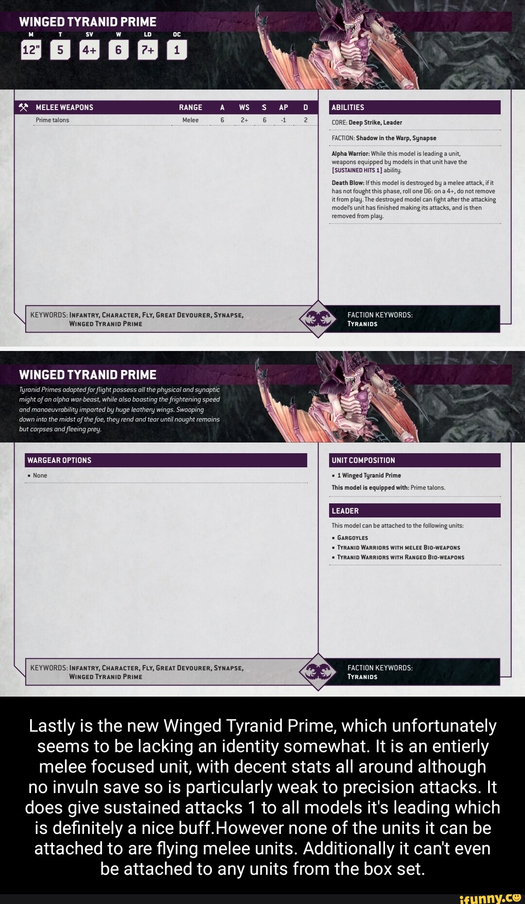 WINGED TYRANID PRIME MELEE WEAPONS Prime Talons. CORE: Deep Strike ...