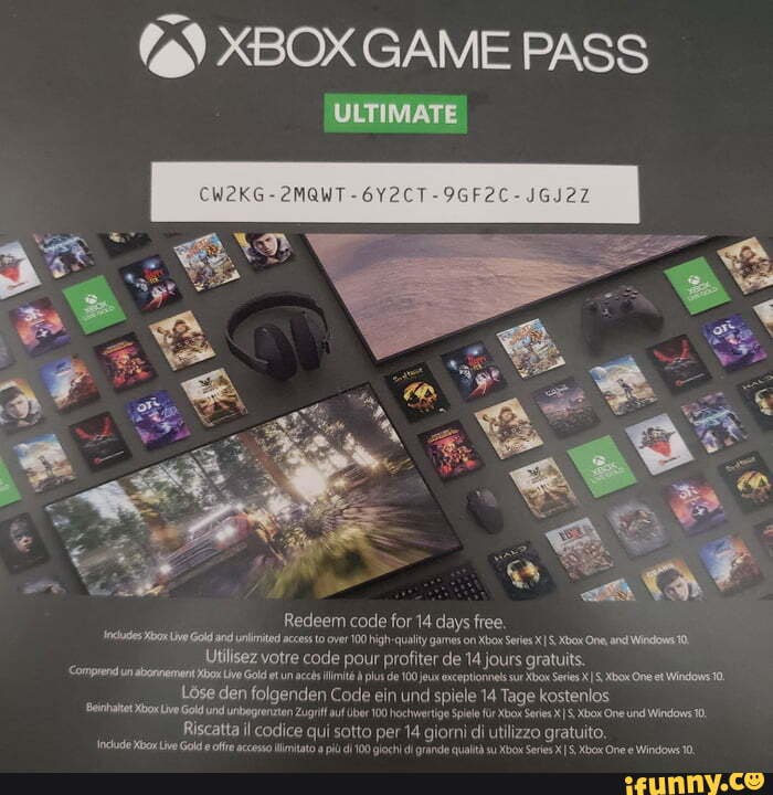 XBOX GAME PASS ULTIMATE Redeem code for 14 days free. 'nchudes oox Live ...