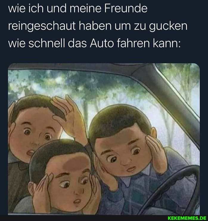 wie ich und meine Freunde reingeschaut haben um zu gucken wie schnell das Auto fahren kann: