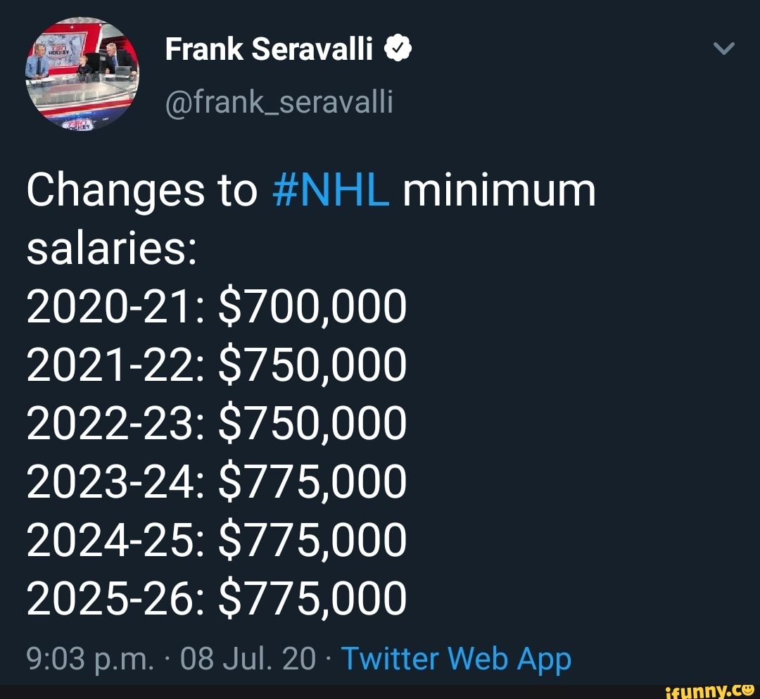 == frank_seravalli É Changes to NHL minimum salaries 202021