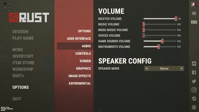 RUST OPTIONS USER INTERFACE AUDIO CONTROLS SCREEN GRAPHICS IMAGE