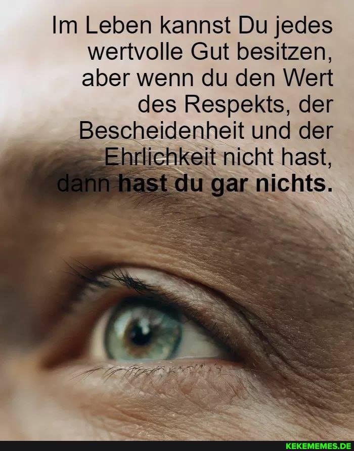 Im Leben kannst Du jedes wertvolle Gut besitzen, aber wenn du den Wert
des Respekts, der
Bescheidenheit und der nicht hast, gar niehts.